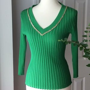 August Silk Knits Stretch Green Sweater Medium